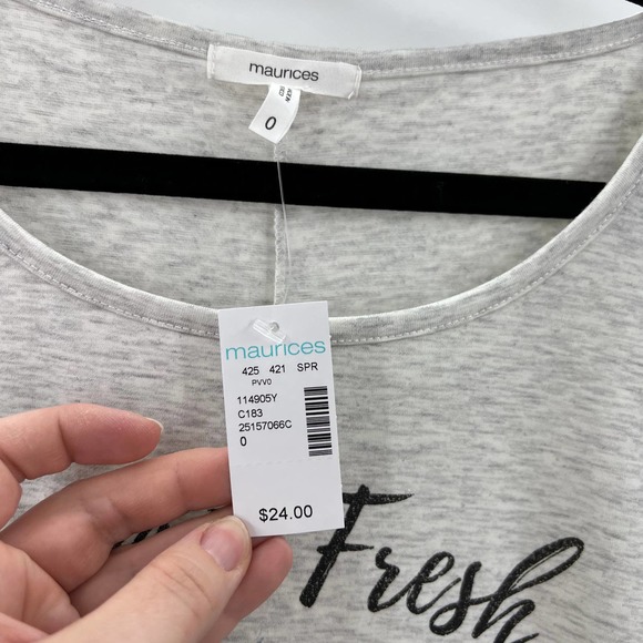 Maurices Market Fresh Flowers Heathered Gray Loose Fit Short Sleeve T Large NWT - Picture 7 of 7